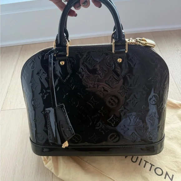 Louis Vuitton Black Patent Vernis Alma Satchel with Gold Hardware - Picture 3 of 5